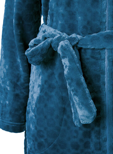 Patterned dressing gown with zipper and pockets, Blue Coral, Packshot image number 2