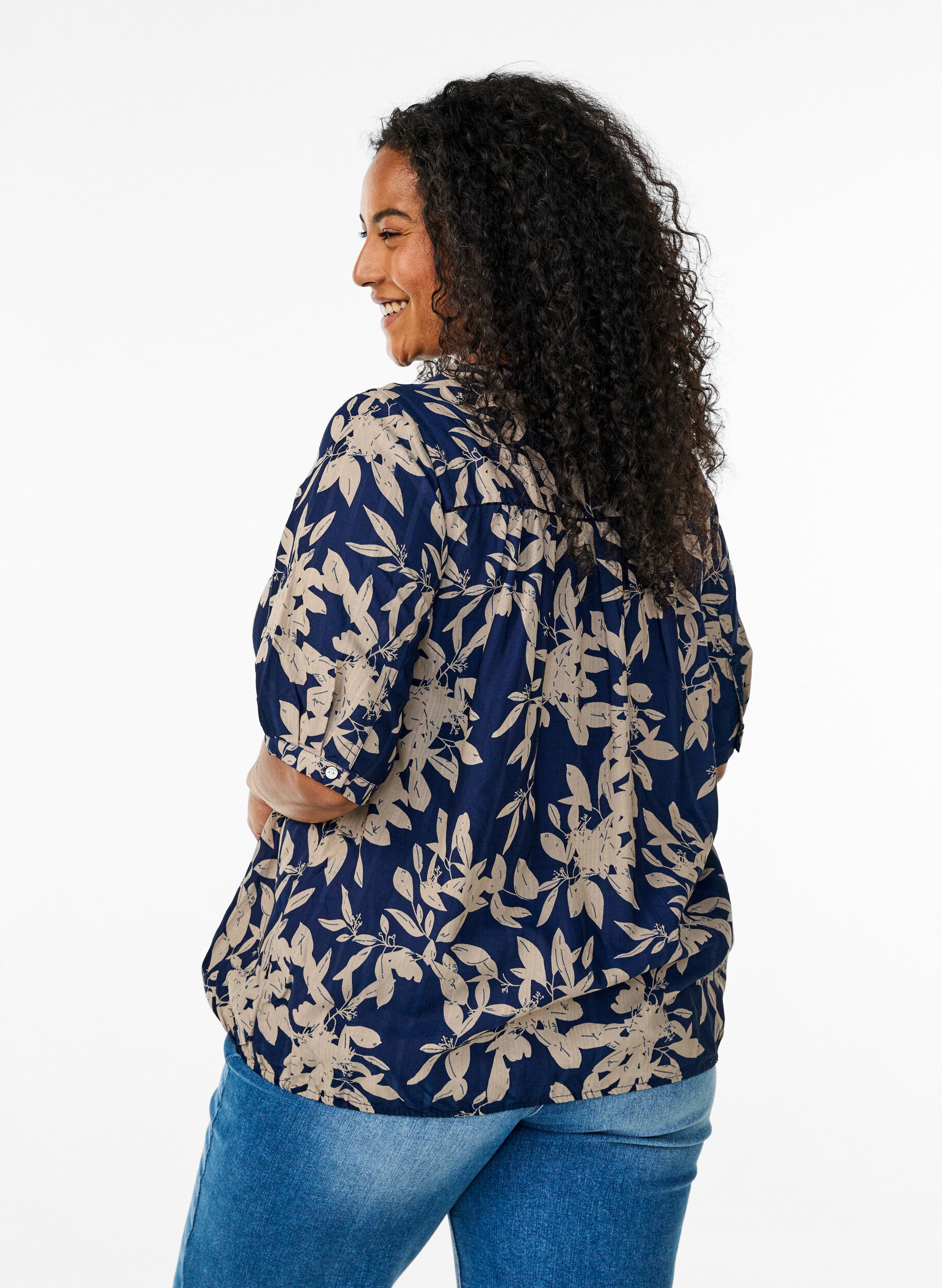 ZizzifashionBlouse with print and 1/2 sleeves, Blue, Model image number 2