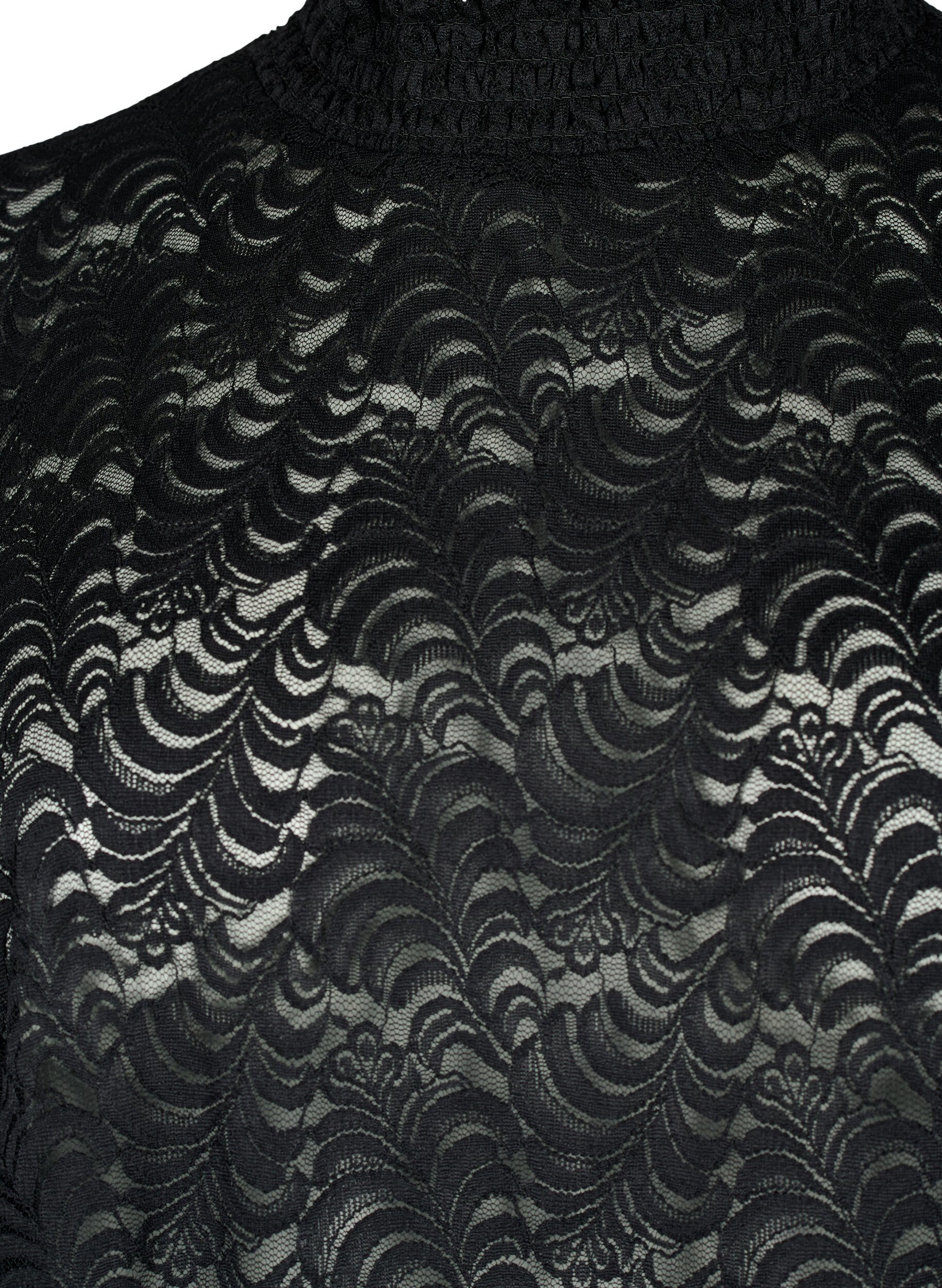 Zizzifashion Long-sleeved lace blouse with smock, Black, Packshot image number 2