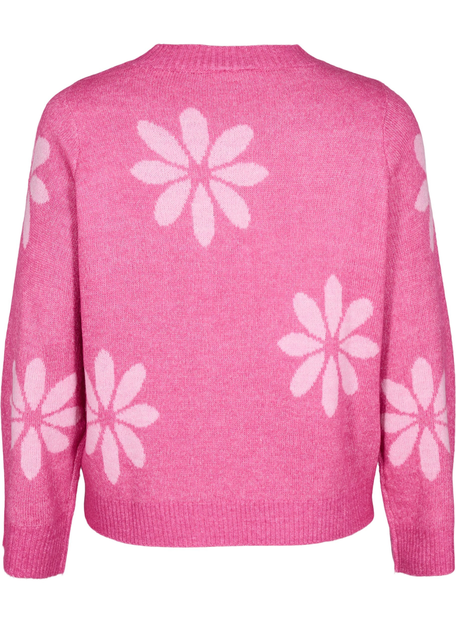 Zizzifashion Knitted blouse with flowers, Raspberry Rose Comb, Packshot image number 1