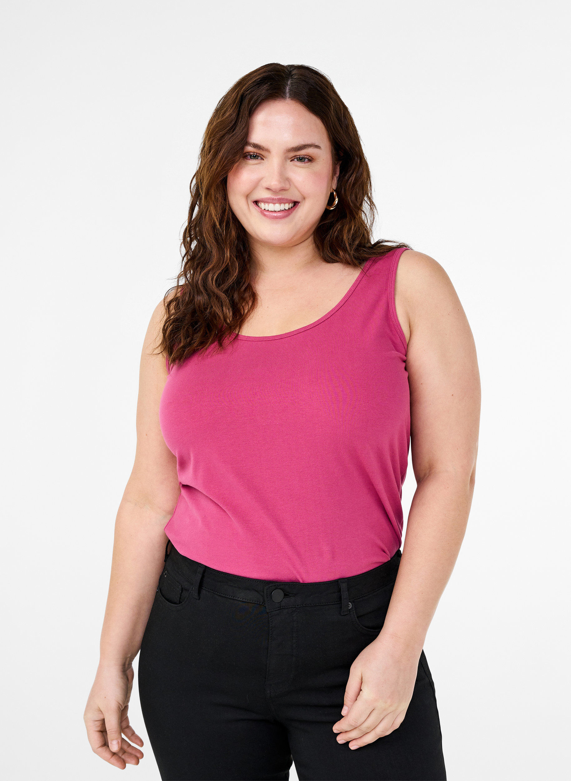 Solid color basic top in cotton, Red, Model