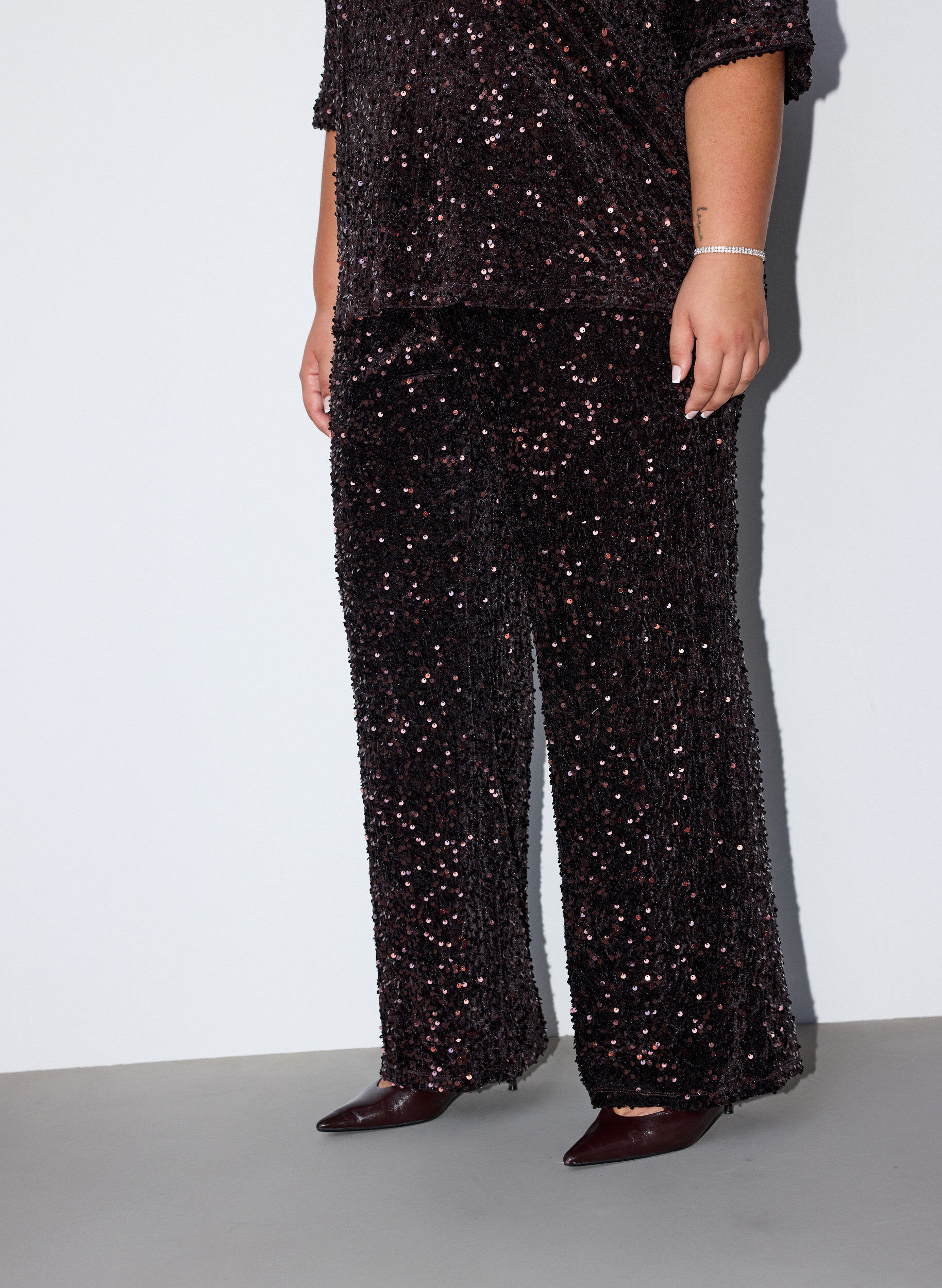 ZizzifashionWide-leg trousers with sequins, Brown, Model image number 2