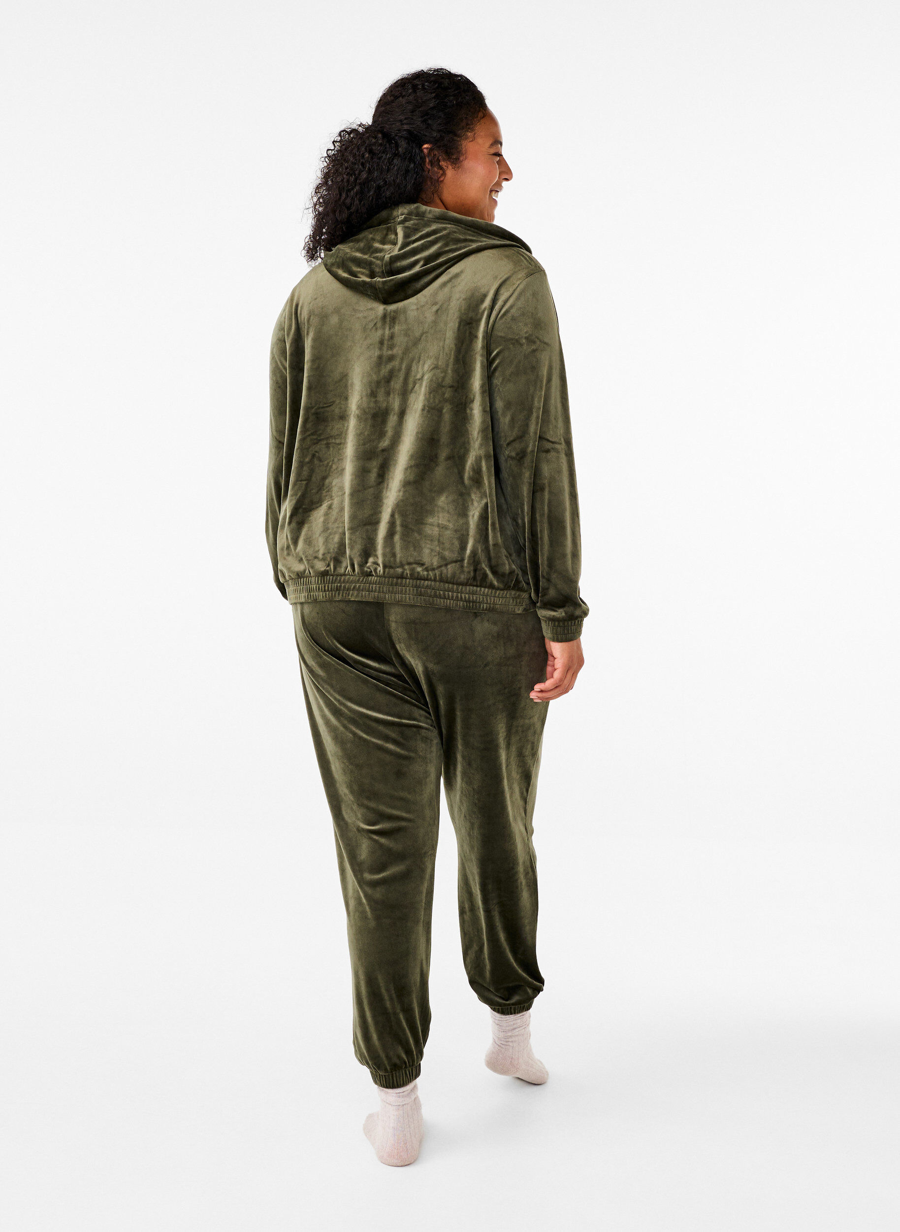 ZizzifashionLoose velvet trousers, Green, Model image number 1