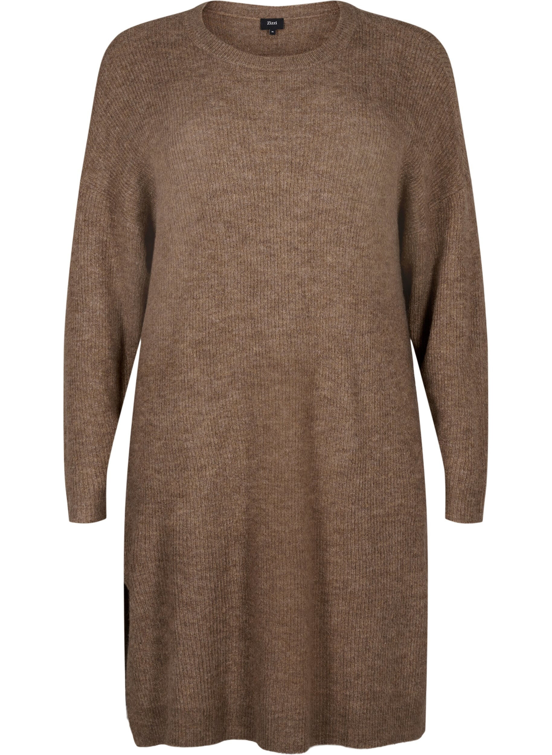 Zizzifashion Long sleeved rib knit dress, Caribou Mel., Packshot image number 0