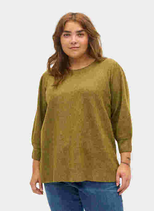 Mottled knitted top with 3/4-length sleeves