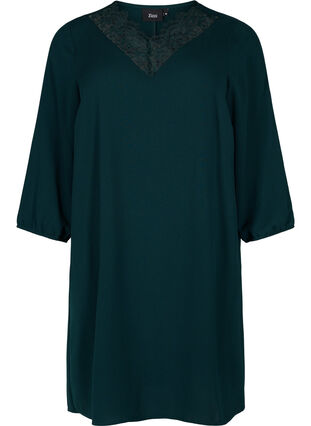 Dress with lace and 3/4 length sleeves, Scarab, Packshot image number 0