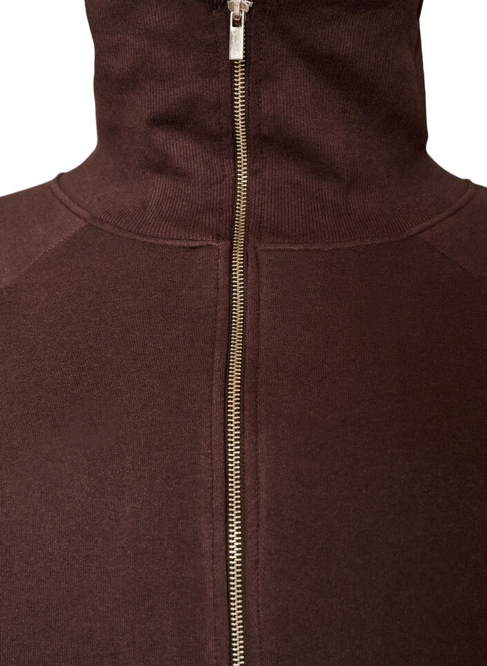 Sweat cardigan with high collar and zip, Brown, Packshot image number 2