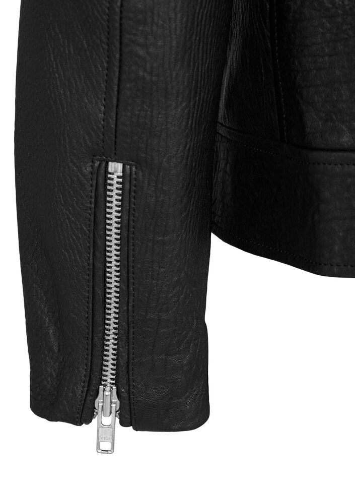 Leather biker jacket with pockets, Black, Packshot image number 3