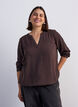 Balloon silhouette blouse with V-neck, Brown, Model image number 0