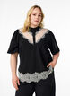 Short-sleeved shirt blouse with lace details, Black, Model image number 0