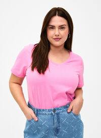 Basic plain cotton t-shirt, Rosebloom, Model