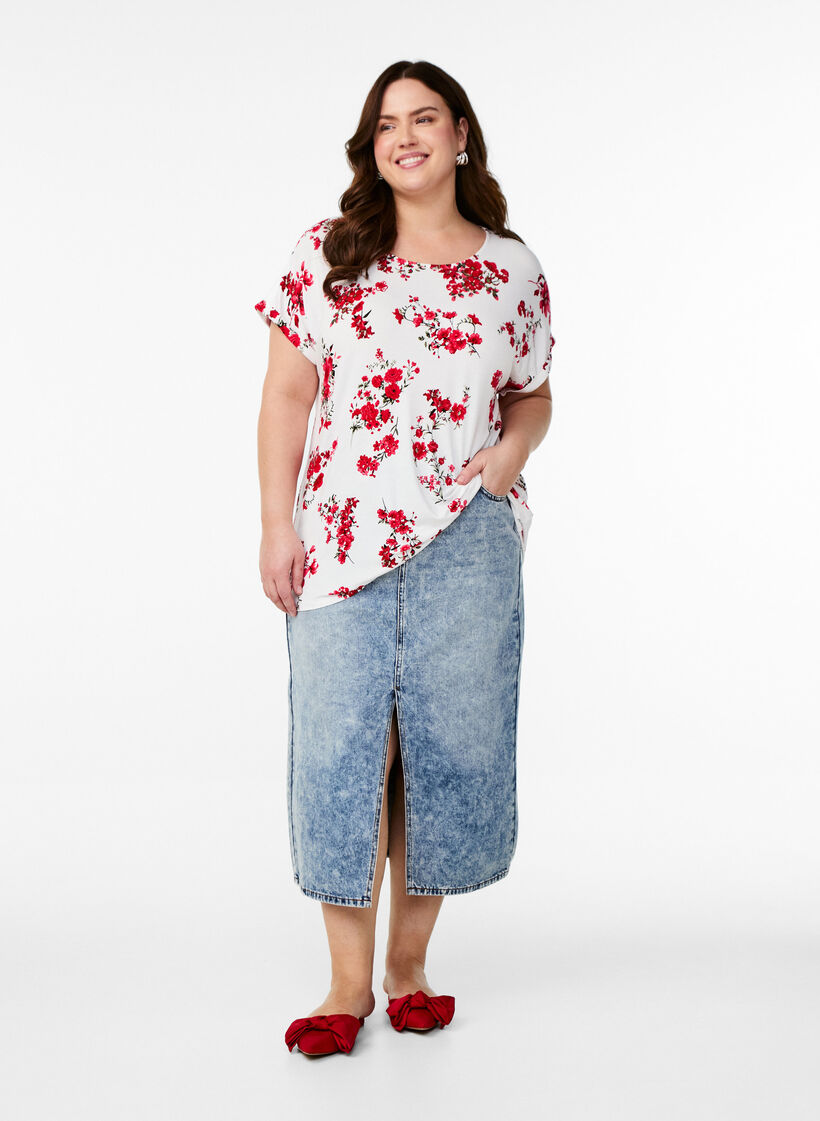 T-shirt with floral print, Red, Model image number 1