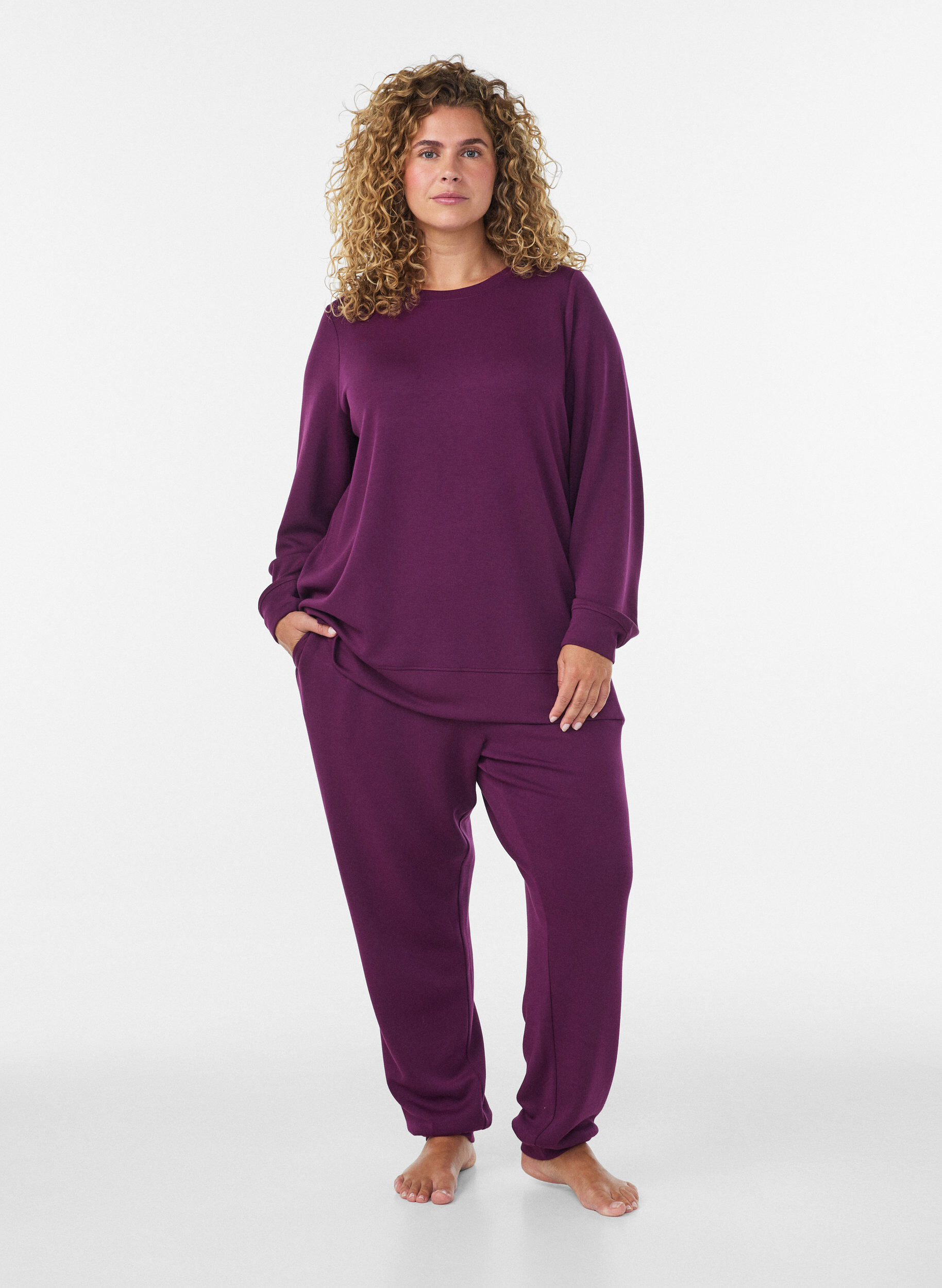ZizzifashionLong-sleeved jersey blouse with a round neck, Purple, Model image number 1
