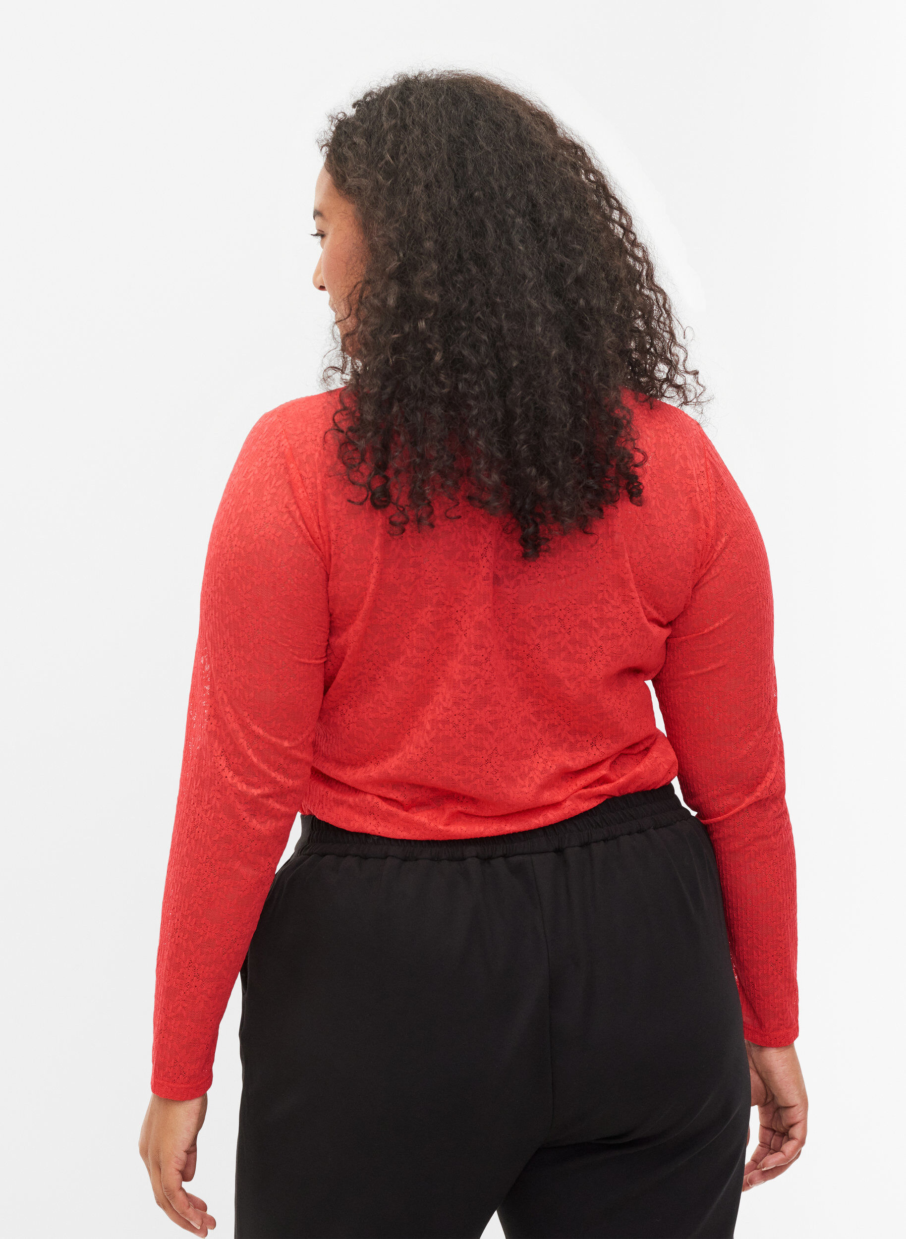 Zizzifashion Close-fitting lace blouse with long sleeves, Hibiscus, Model image number 1