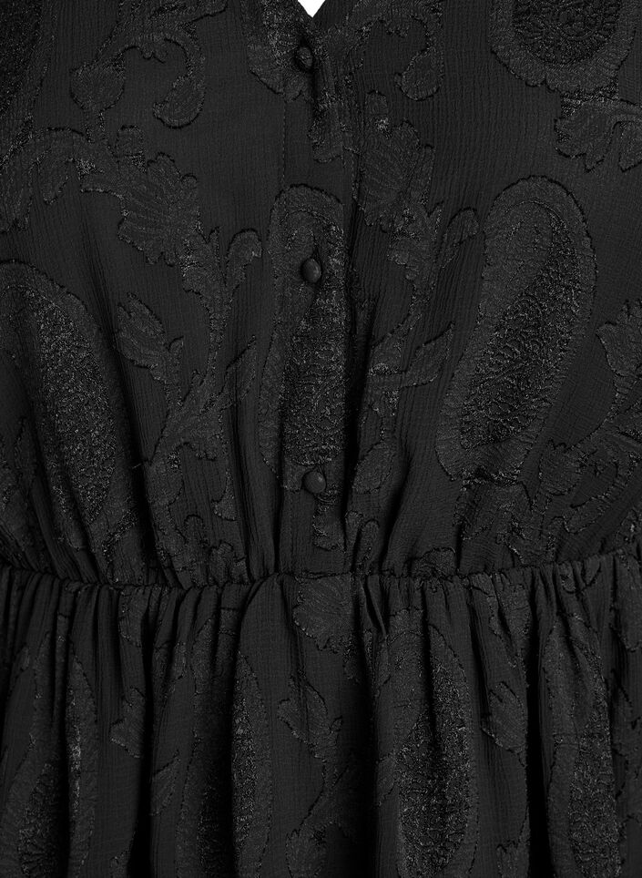 Short dress with ruffles and a textured pattern, Black, Packshot image number 2