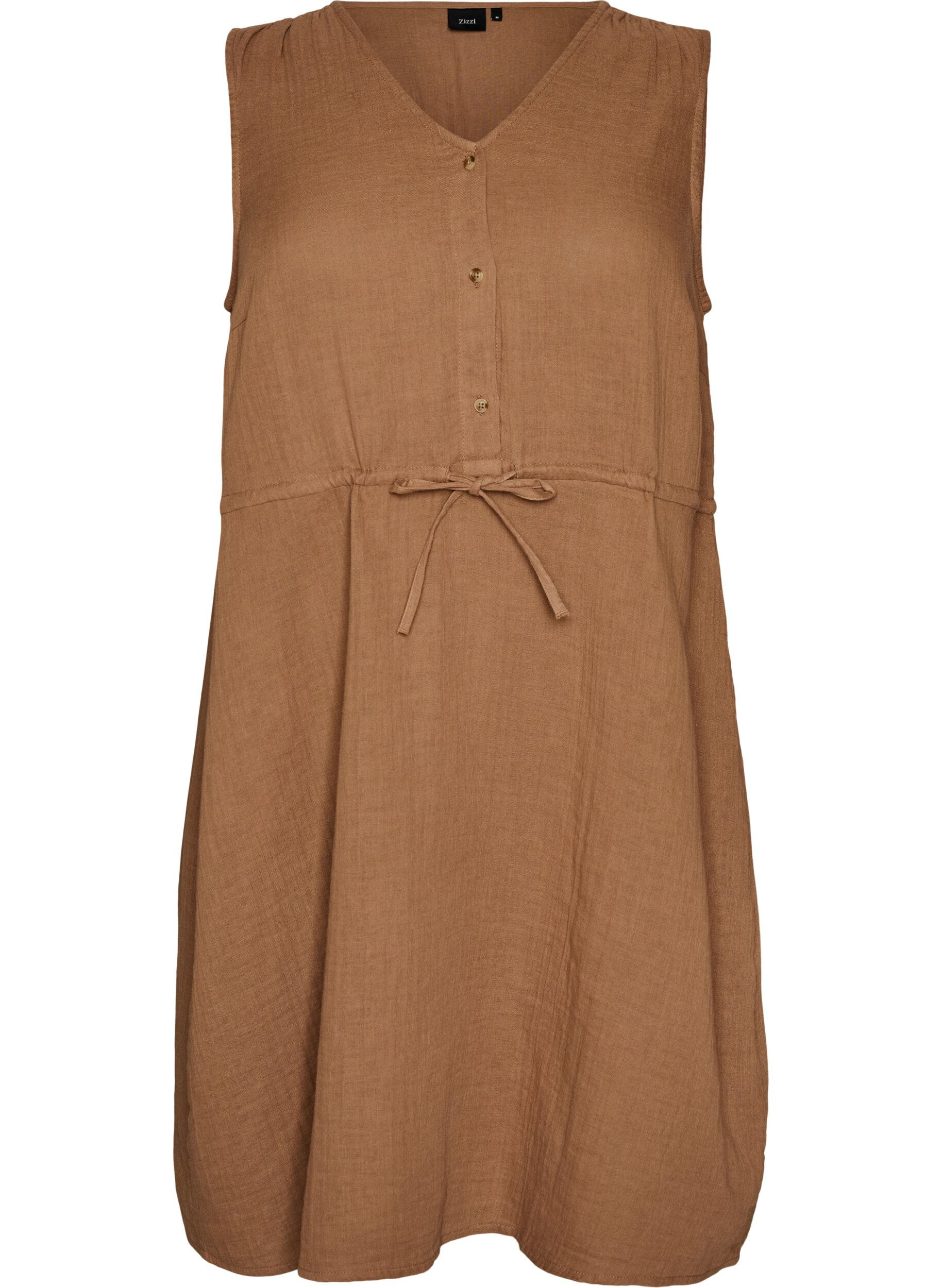 Sleeveless cotton muslin dress with tie string