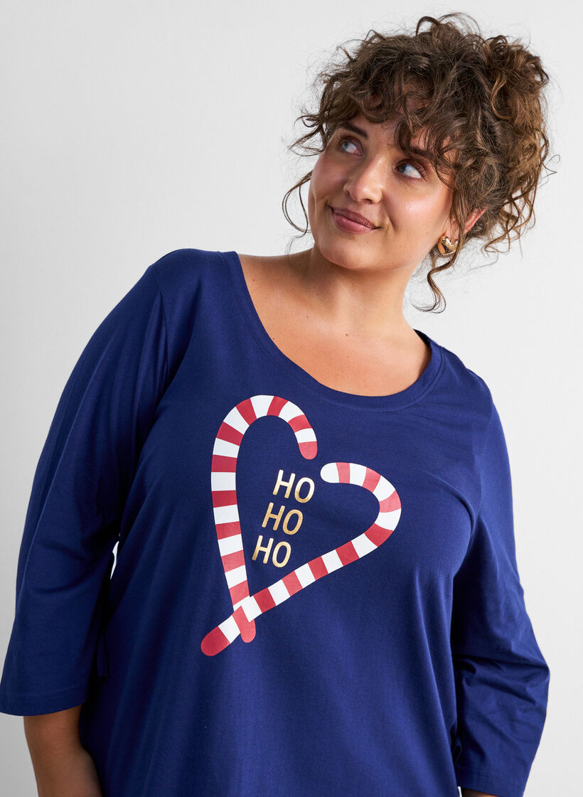 Nightdress in organic cotton with Christmas motif, Blue, Model image number 4