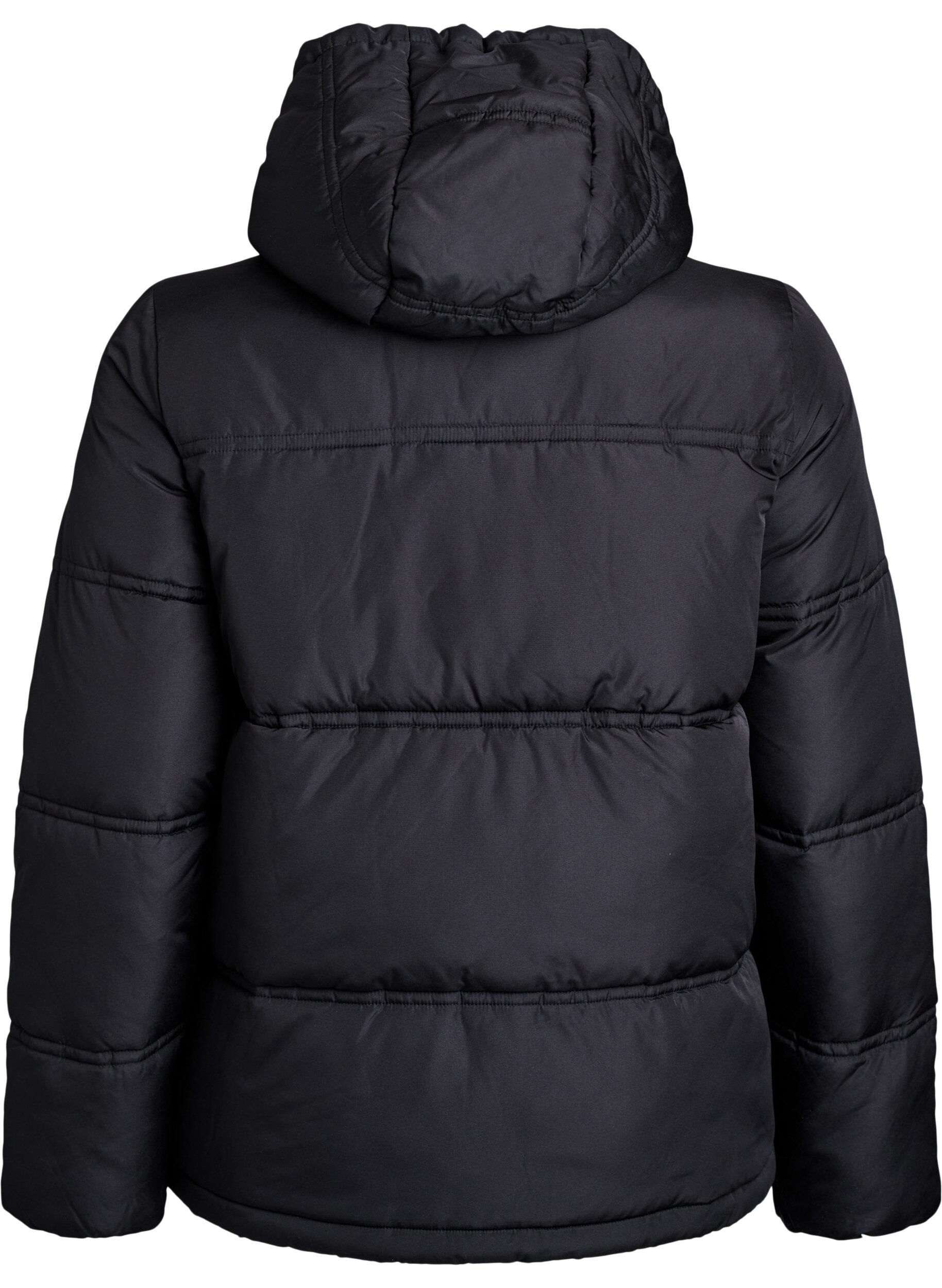 Zizzifashion Short puffer jacket with a hood and two-way zipper, Black, Packshot image number 1