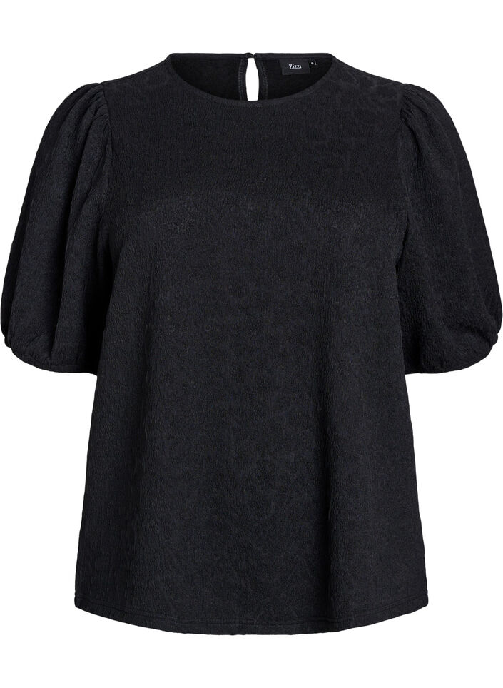 Structured blouse with short sleeves, Black, Packshot image number 0