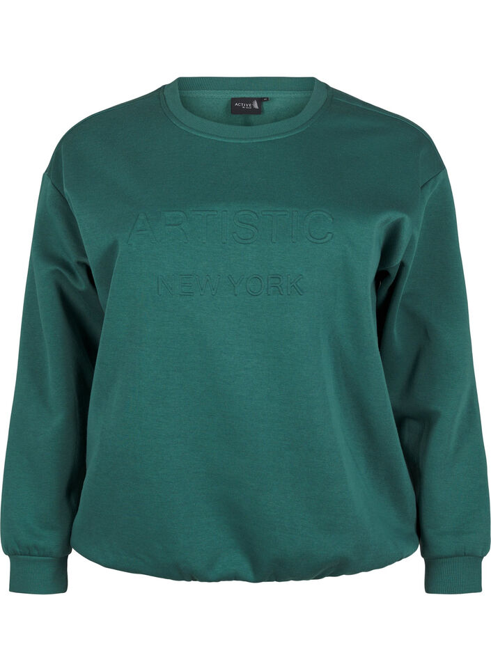 Sweatshirt with terry text, Green, Packshot image number 0