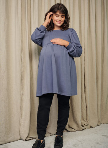 Maternity tunic with puff sleeves, Nightshadow Blue, Image image number 0