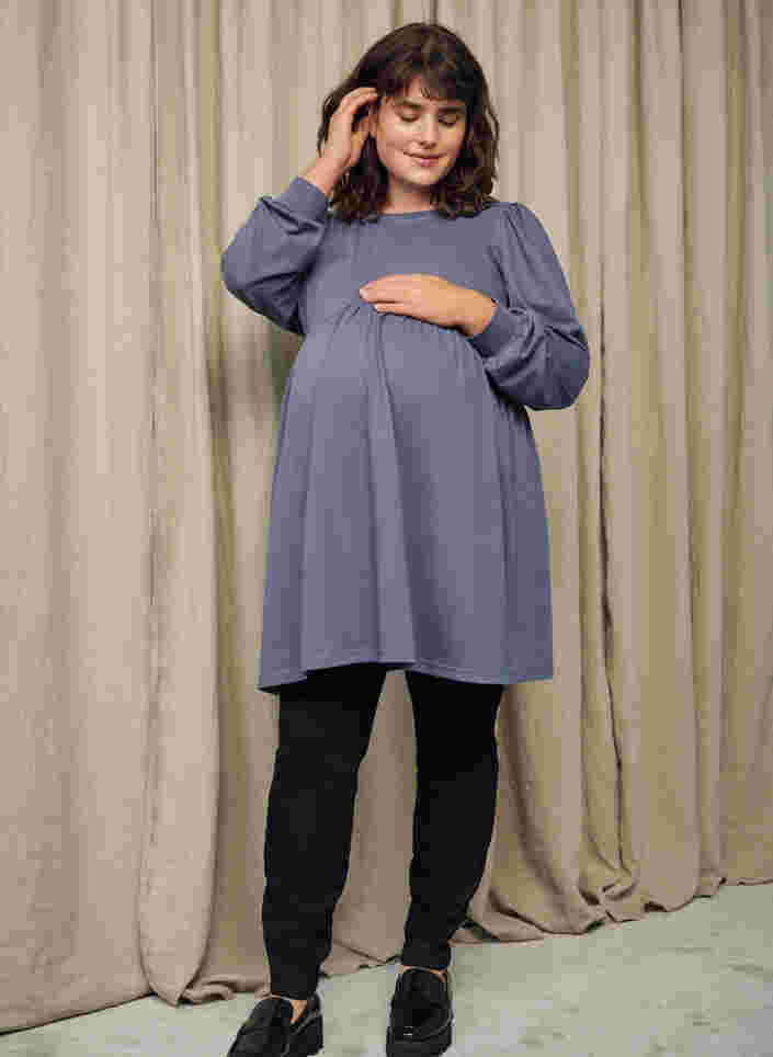 Maternity tunic with puff sleeves, Nightshadow Blue, Image
