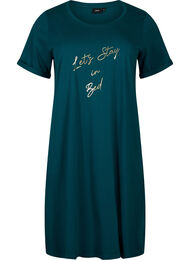 Short-sleeved nightgown in organic cotton, Deep Teal Lets, Packshot