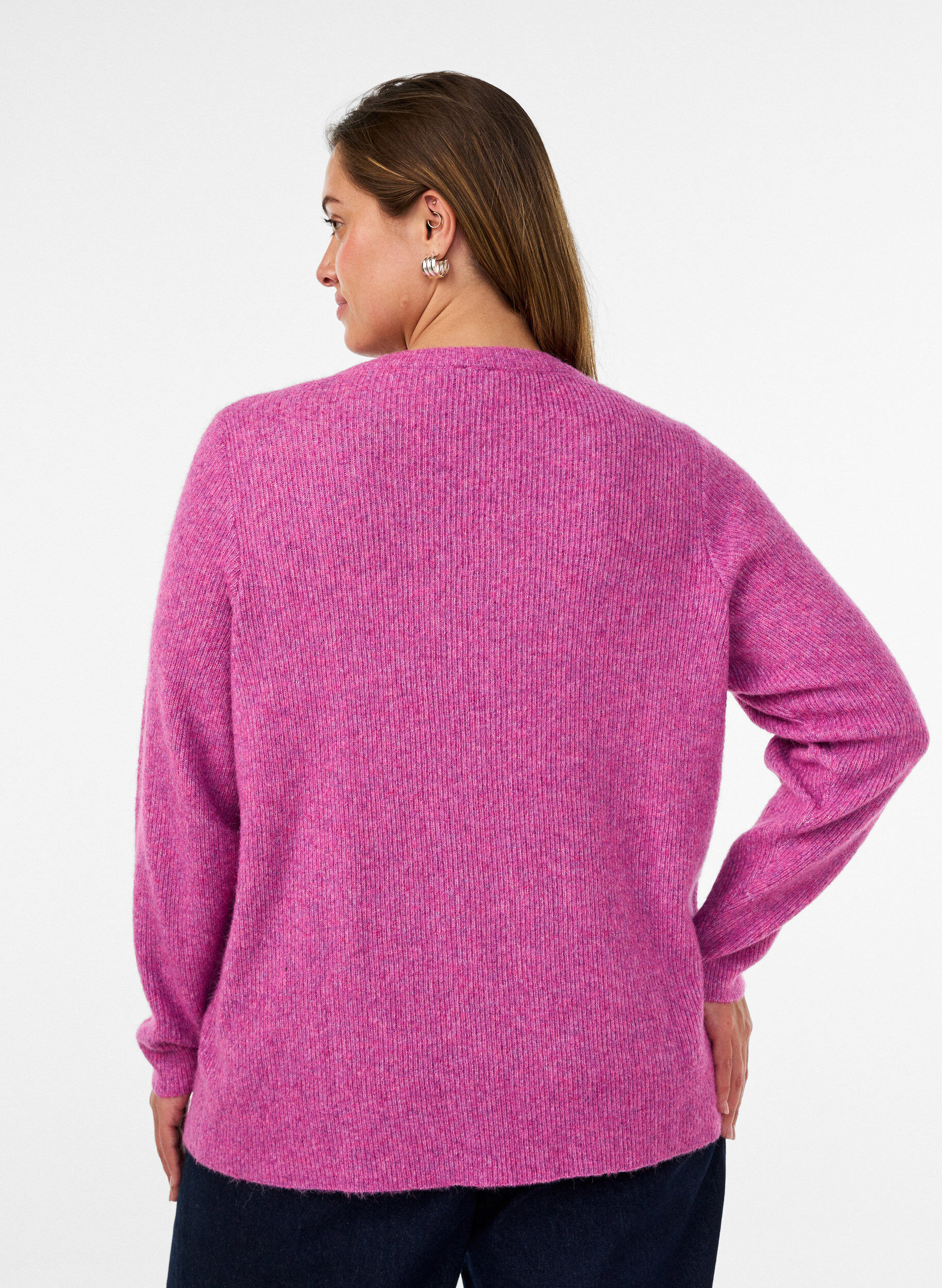 ZizzifashionMelange knit blouse with round neck, Purple, Model image number 2