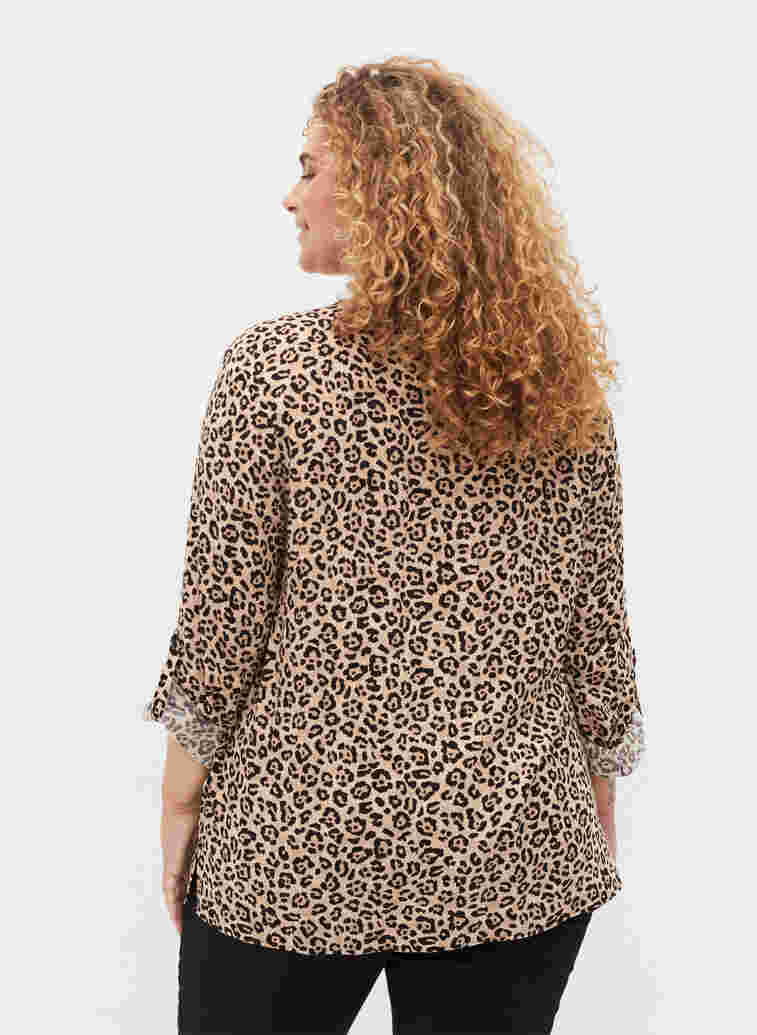 Long-sleeved viscose blouse in animal print, Leo AOP, Model image number 1