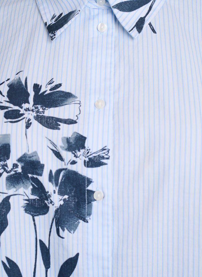Long shirt with stripes and floral print, Light Blue, Packshot image number 2