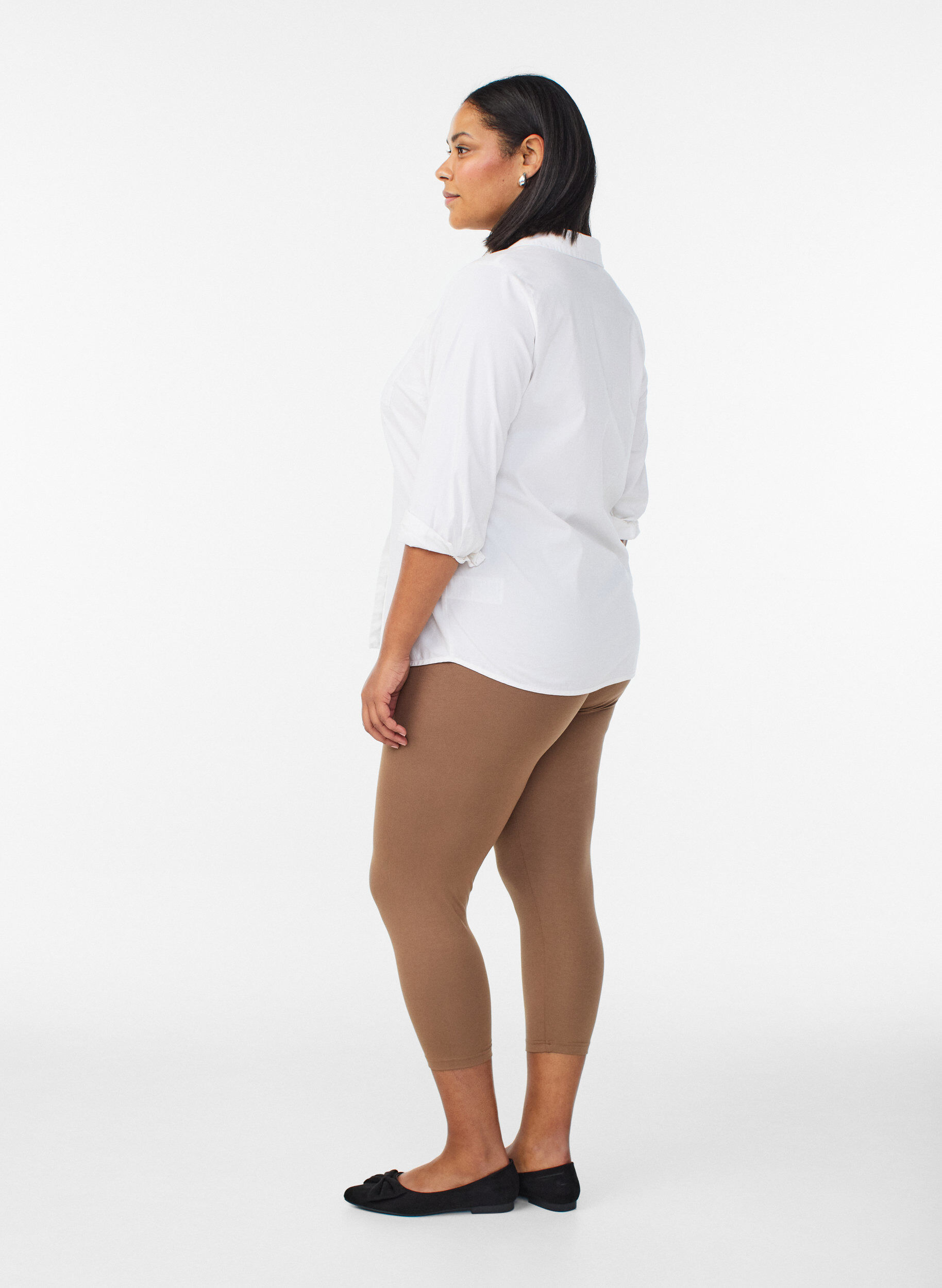 ZizzifashionBasic 3/4 leggings in viscose, Brown, Model image number 2