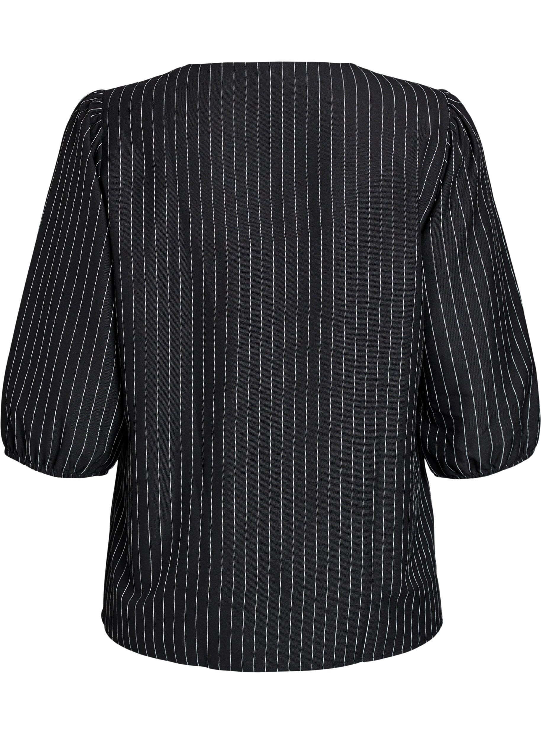 Zizzifashion Blouse with pinstripes and tie strings, Black, Packshot image number 1