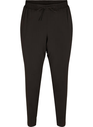 Stylish classic trousers with drawstring and elasticated waistband, Black, Packshot image number 0