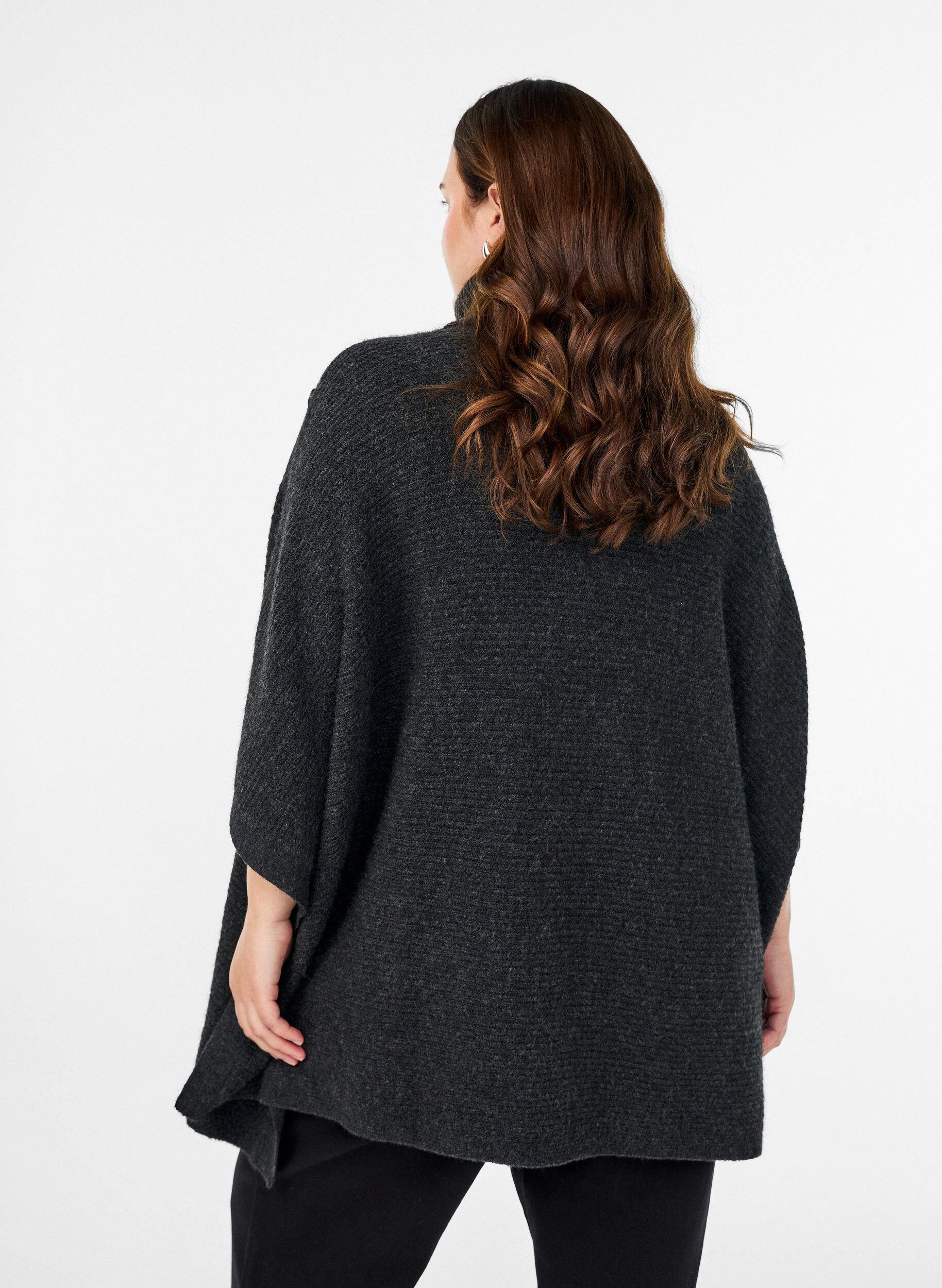Zizzifashion Poncho with turtleneck and button detail, Dark Grey, Model image number 2