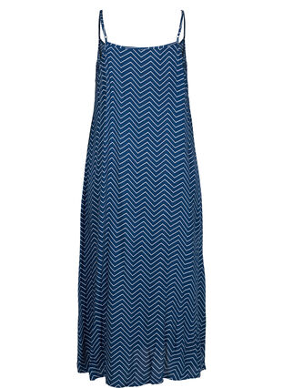 Sleeveless viscose midi dress, Navy w. White, Packshot image number 1