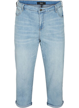 7/8 jeans with rolled up hems and high waist, Light blue denim, Packshot image number 0