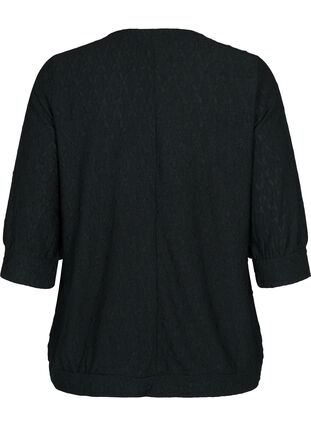 Blouse with 3/4-sleeves and a structured pattern, Black, Packshot image number 1