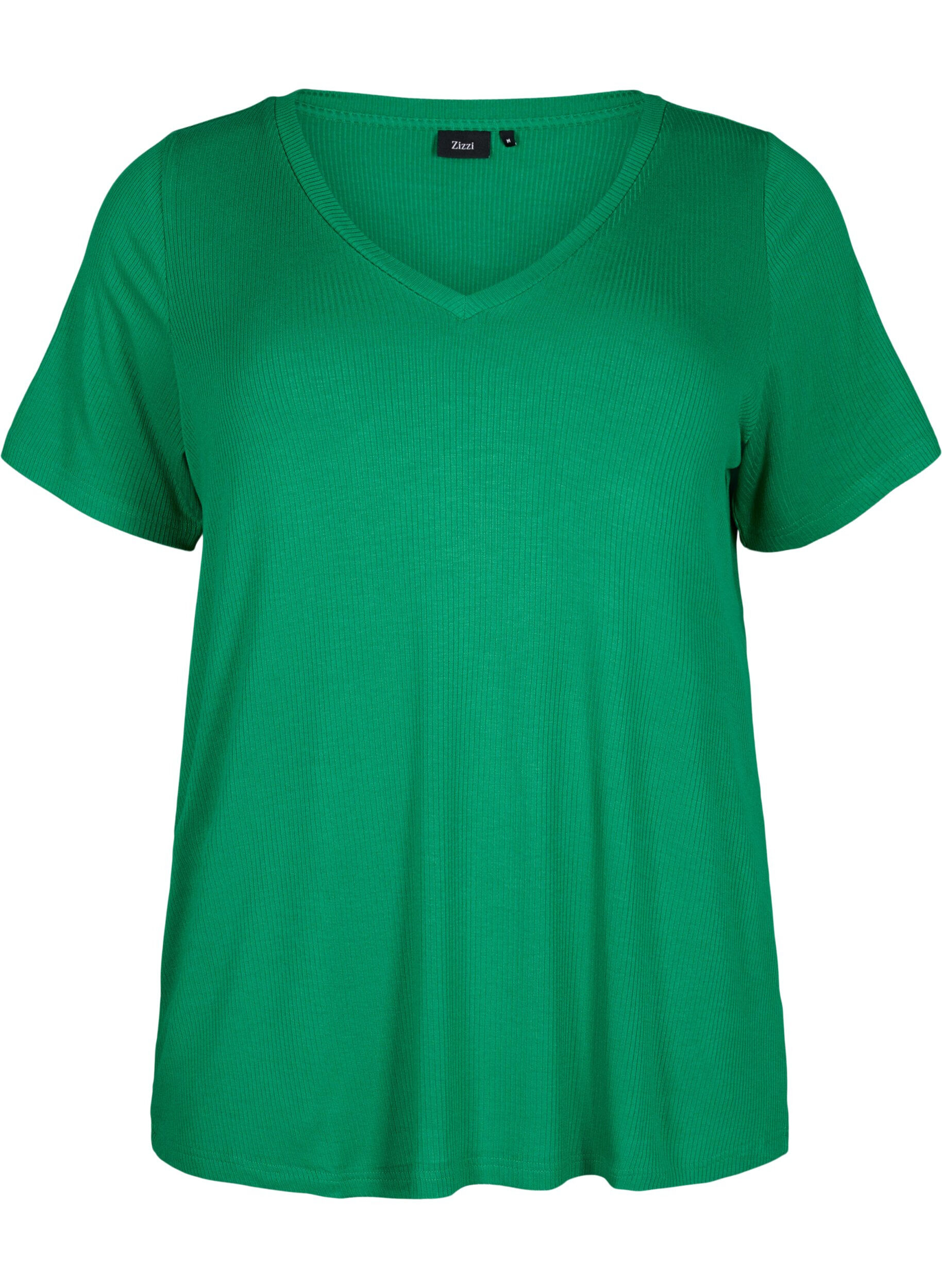 Zizzifashion Ribbed T-shirt with LENZING&trade; ECOVERO&trade; Viscose, Jolly Green, Packshot image number 0