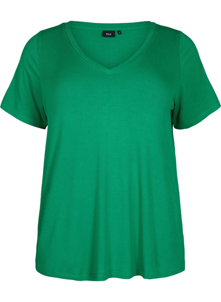 Ribbed T-shirt with LENZING™ ECOVERO™ Viscose, Jolly Green, Packshot image number 0