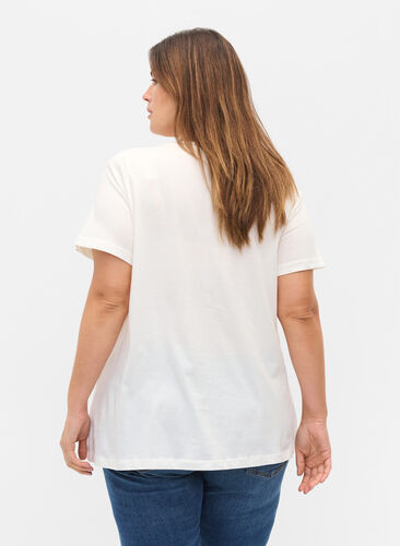 Beaded cotton t-shirt, Warm Off-white, Model image number 1