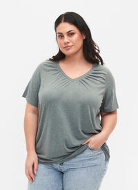 Melange t-shirt with elasticated edge, Balsam Green Mél, Model