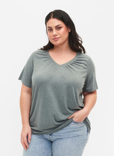 Melange t-shirt with elasticated edge, Balsam Green Mél, Model image number 0