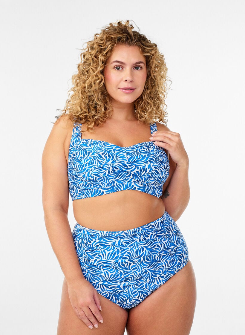 Bikini top with padding and print, Blue, Model image number 1