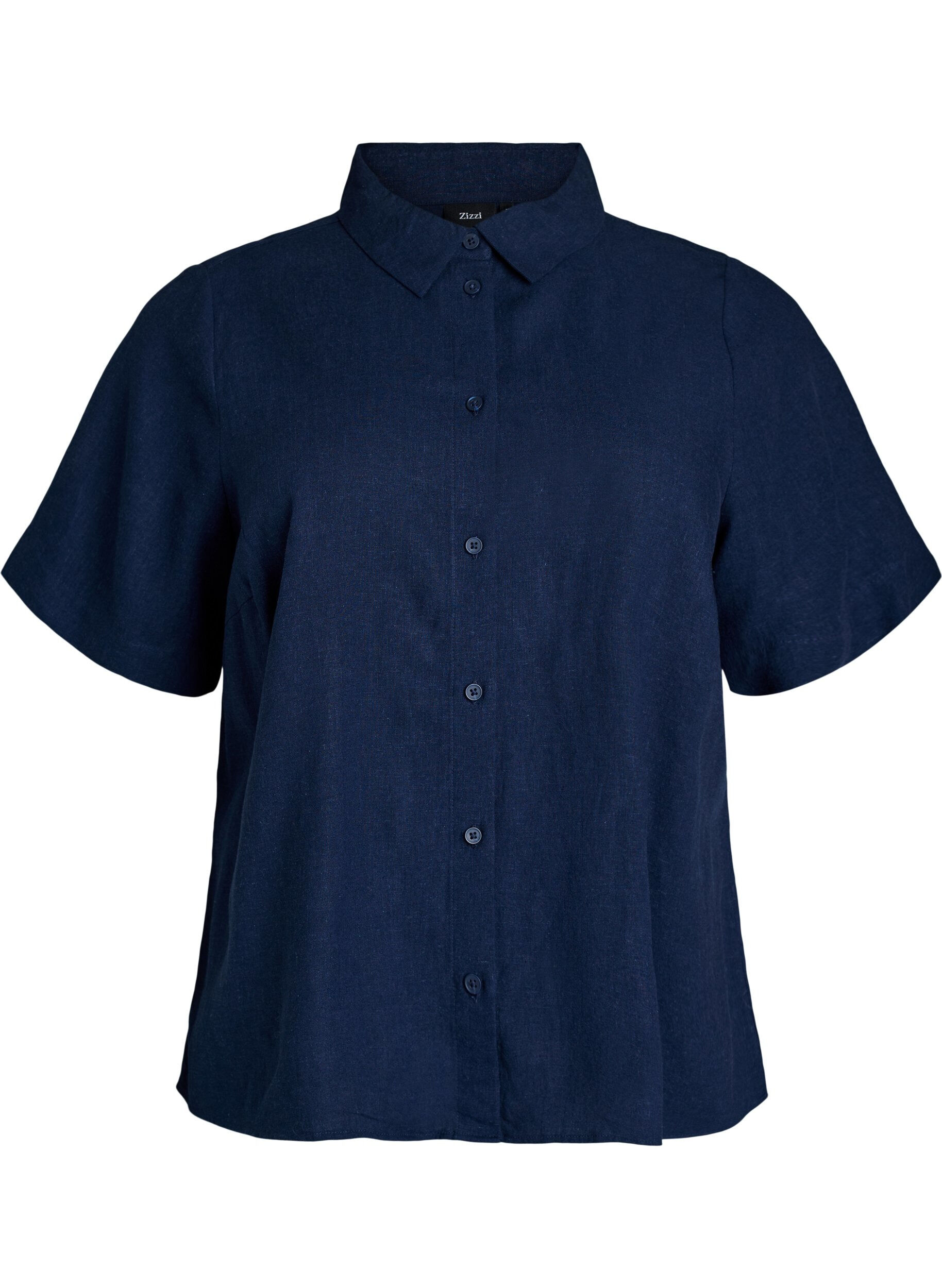 Short-sleeved shirt in linen and viscose