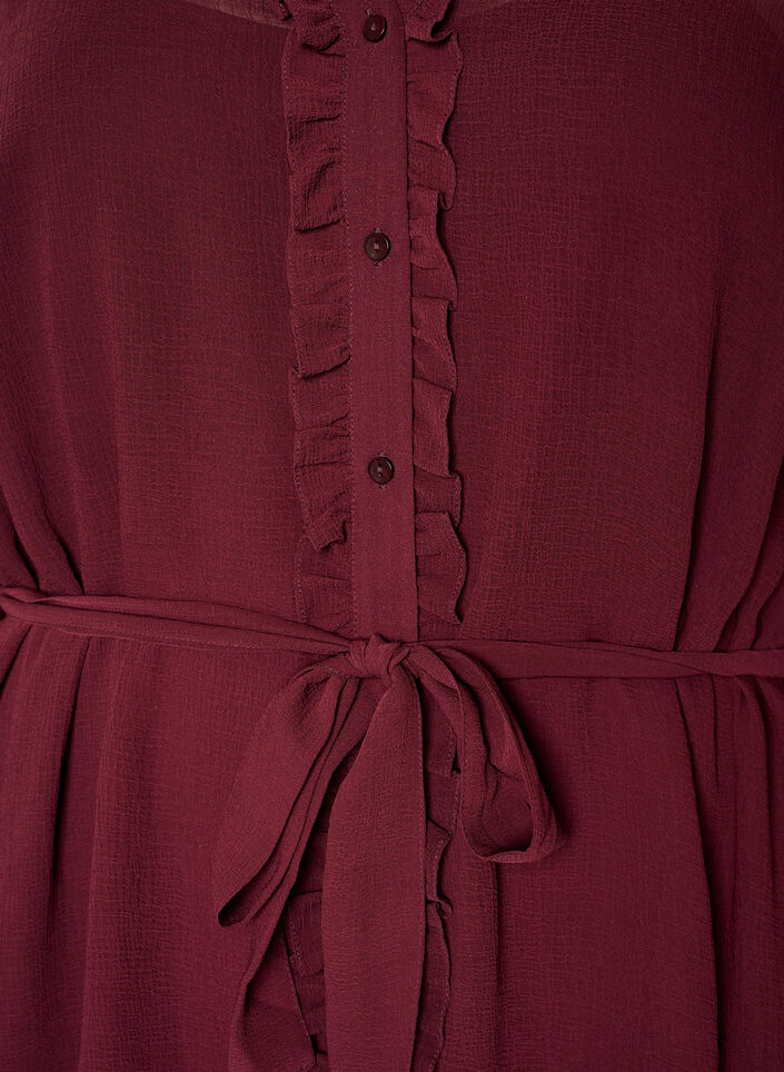 Dress in a lightweight woven fabric with ruffles and a tie-belt, Red, Packshot image number 2