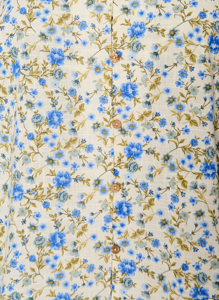 Short-sleeved cotton shirt with a V-neck, Blue, Packshot