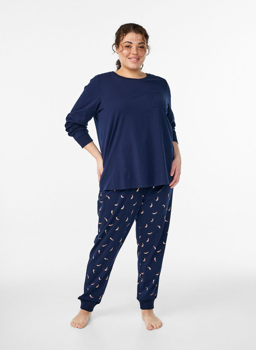 Long-sleeved pyjama top in soft cotton jersey, Blue, Model image number 1