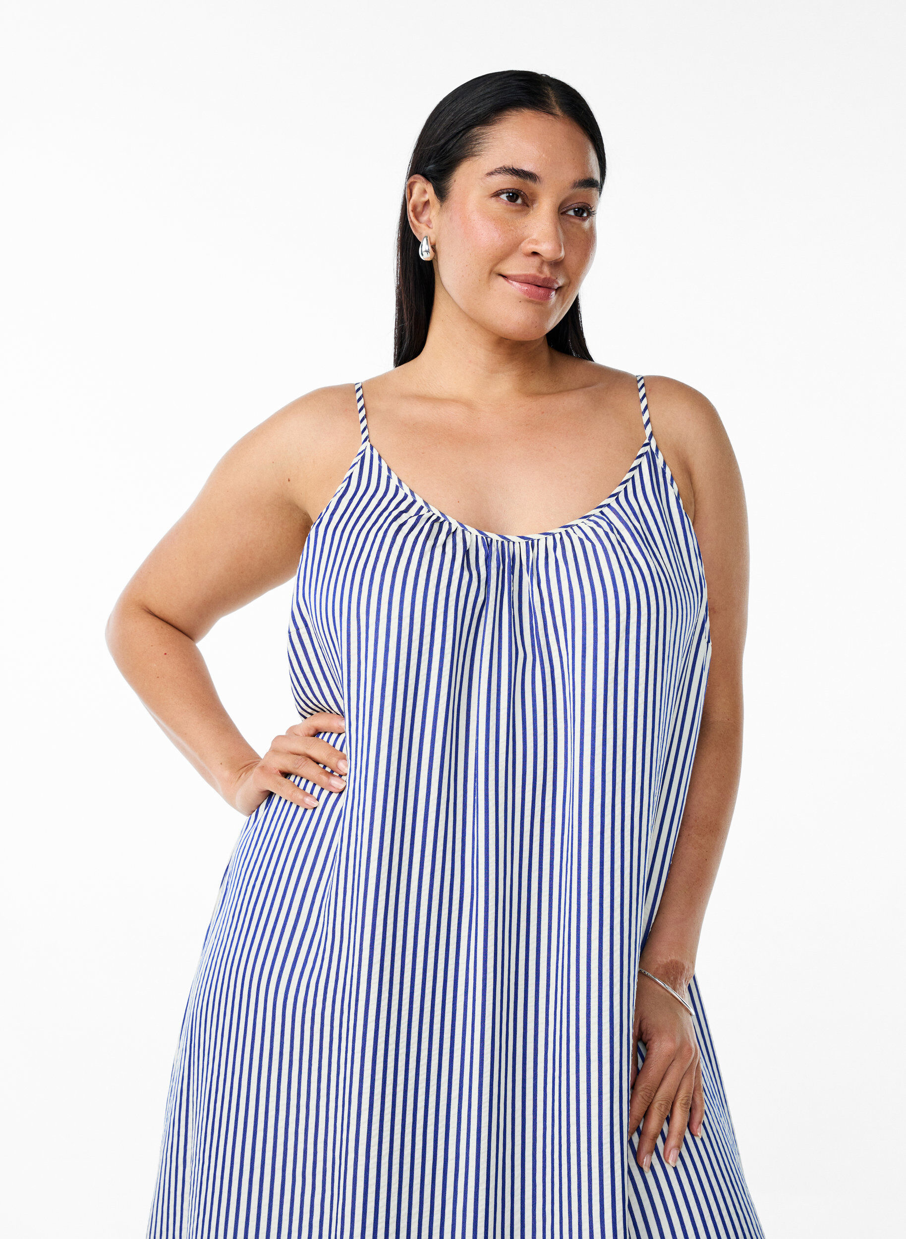 ZizzifashionSummer dress with stripes and A-line shape, Blue, Model image number 2