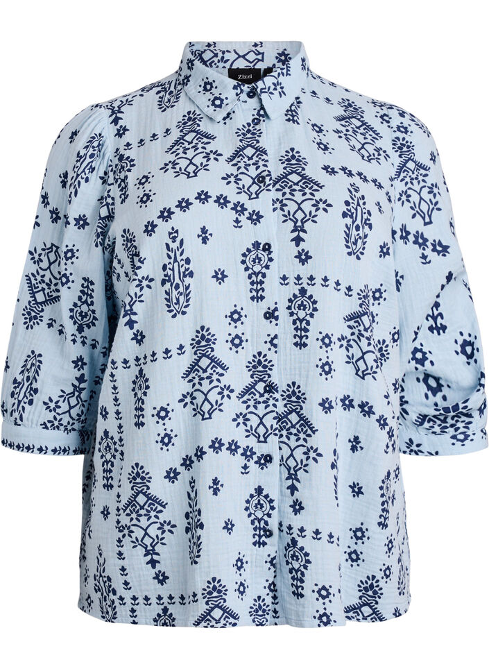 Shirt blouse with 3/4 sleeves, Light Blue, Packshot image number 0