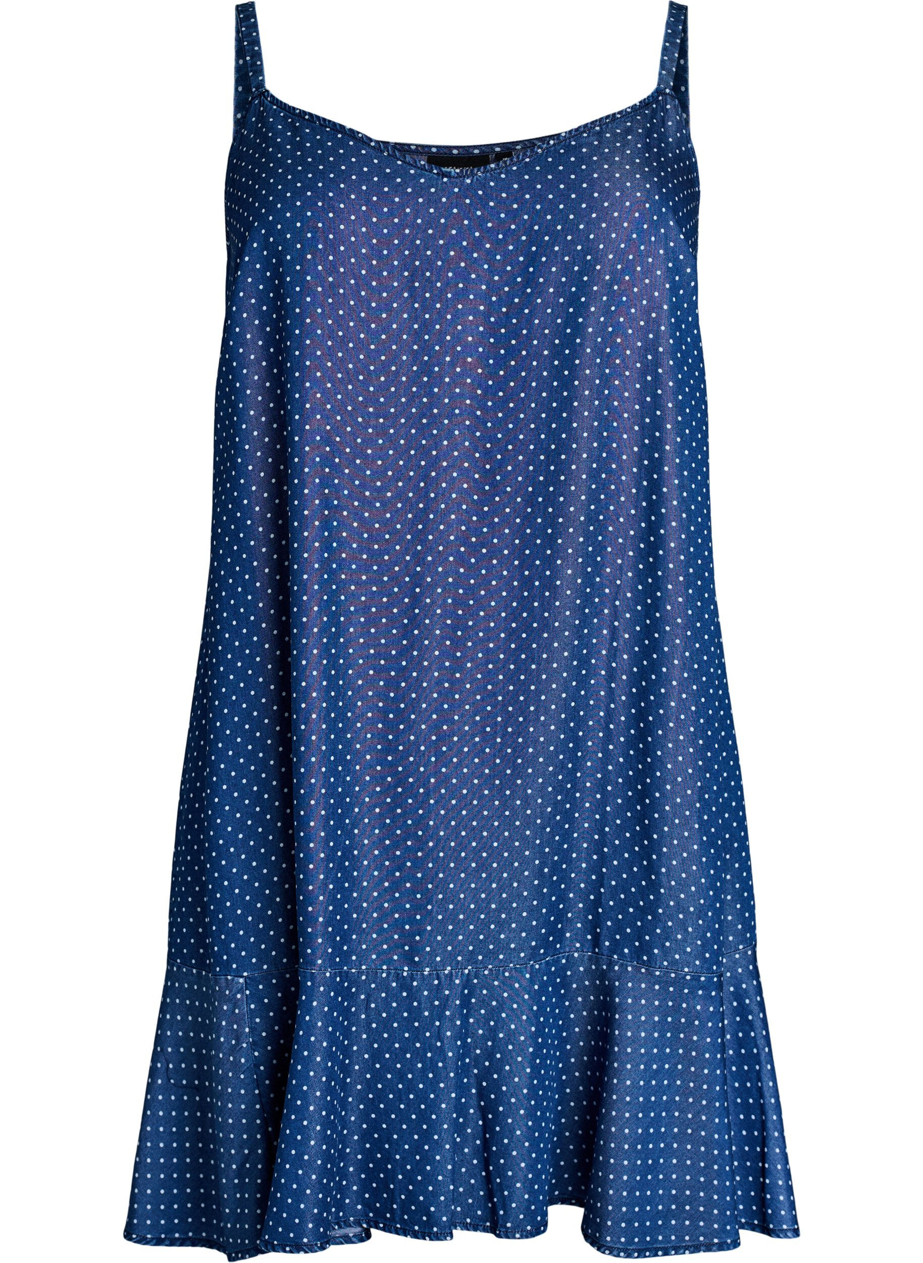 Knee-length strap dress in TENCEL&trade; Lyocell with a denim look
